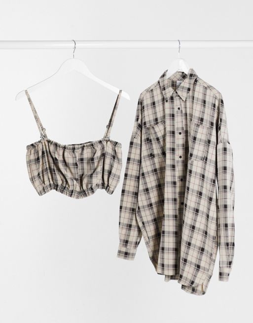 COLLUSION cropped bralette co-ord in houndstooth print