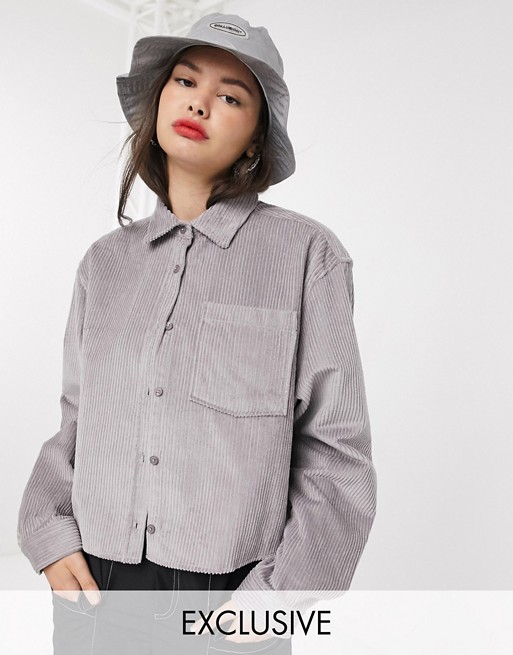 COLLUSION cropped cord shirt in grey