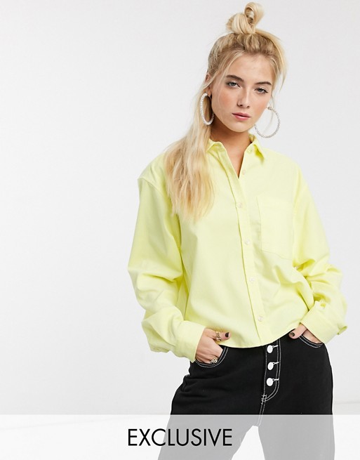 COLLUSION cropped cord shirt in yellow