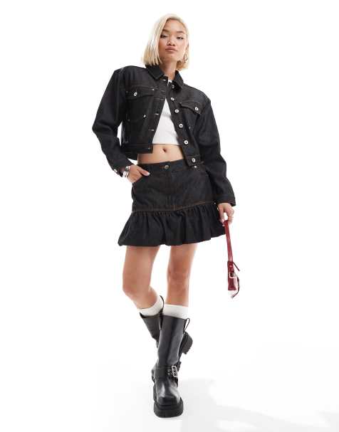 COLLUSION cropped denim jacket co-ord in rinse wash - view 1
