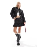 [Collusion] COLLUSION cropped denim jacket in rinse wash (part of a set)-Black 4 Rinse wash blue