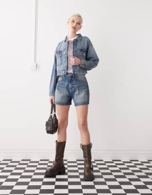 Collusion Cropped Denim Jacket In Blue
