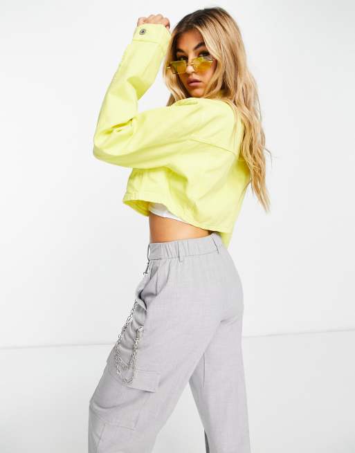 Neon yellow cropped denim on sale jacket