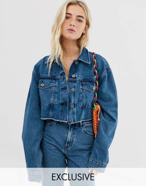 COLLUSION cropped denim jacket with raw hem