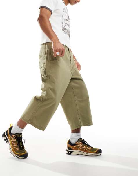 COLLUSION - Cropped denim skater jorts in verwassen kaki - view 1