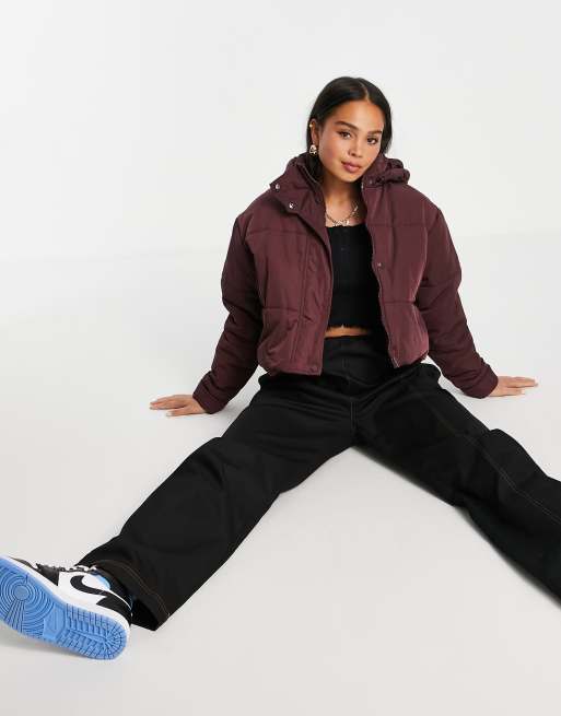 Burgundy cropped puffer jacket sale