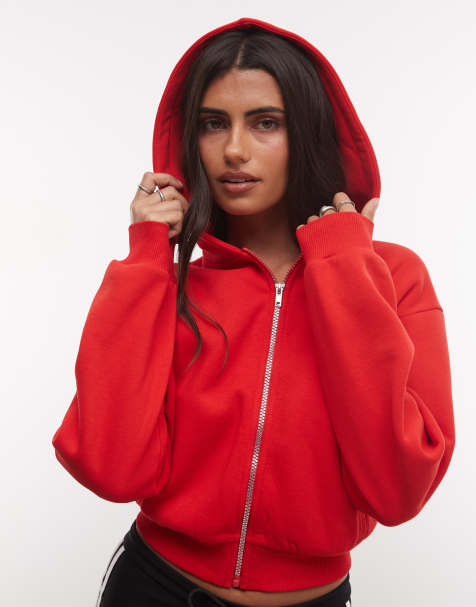 COLLUSION cropped hoodie zip through in red - view 1