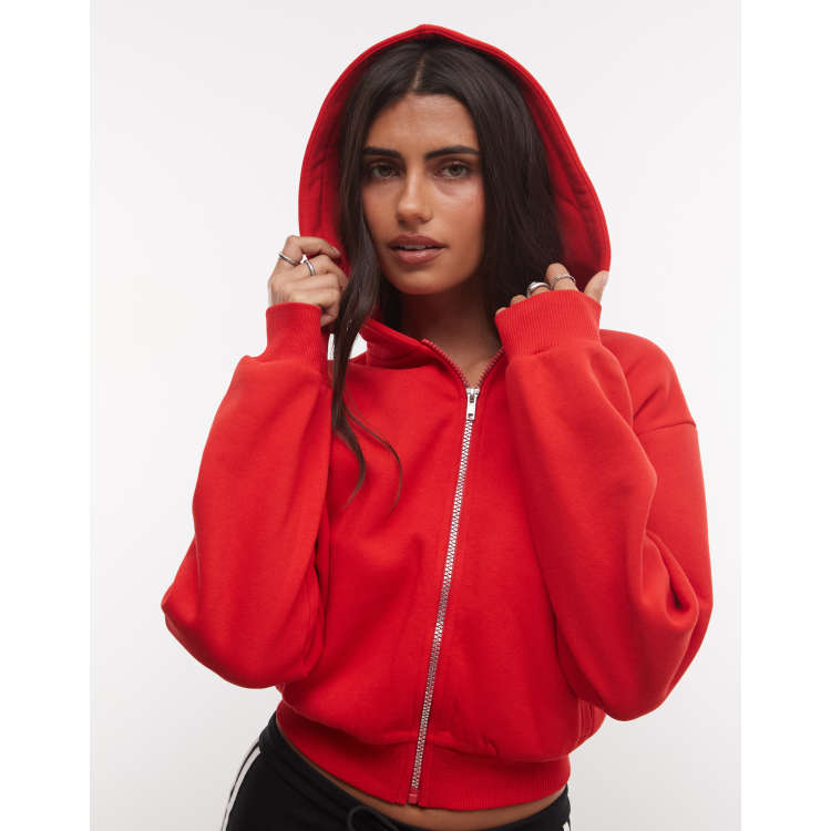 COLLUSION cropped hoodie zip through in red | ASOS