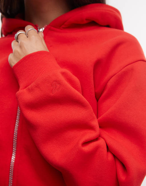 COLLUSION cropped Kapuzenpullover mit Reißverschluss in Rot, 3 von 4