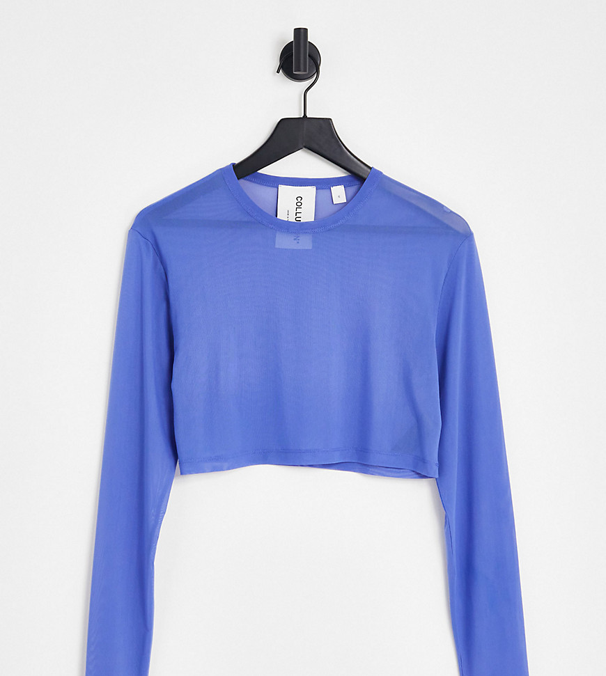 COLLUSION cropped mesh long sleeve t-shirt in blue