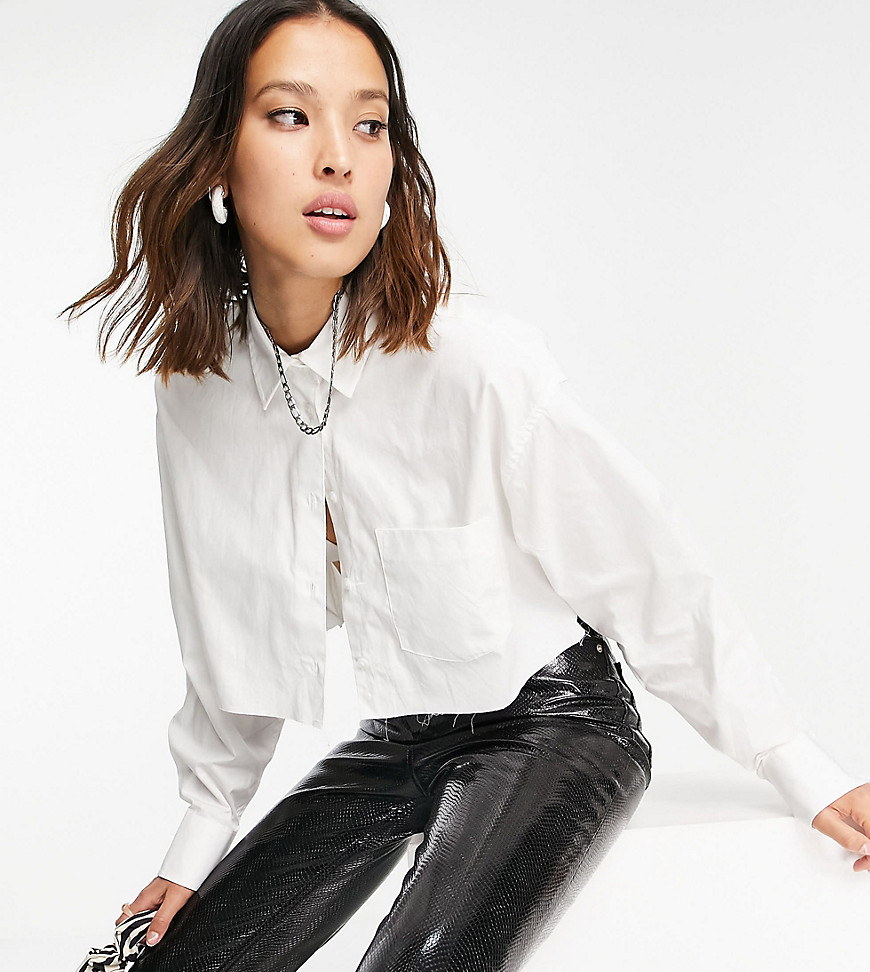 COLLUSION cropped organic oversized shirt in white with raw hem