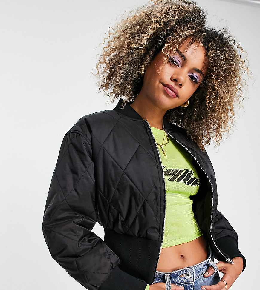 COLLUSION cropped padded bomber jacket in black