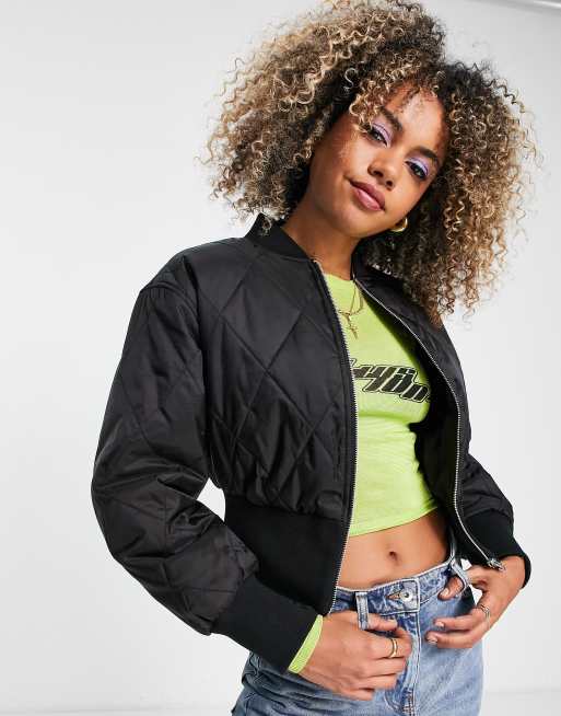 COLLUSION cropped padded bomber jacket in black ASOS