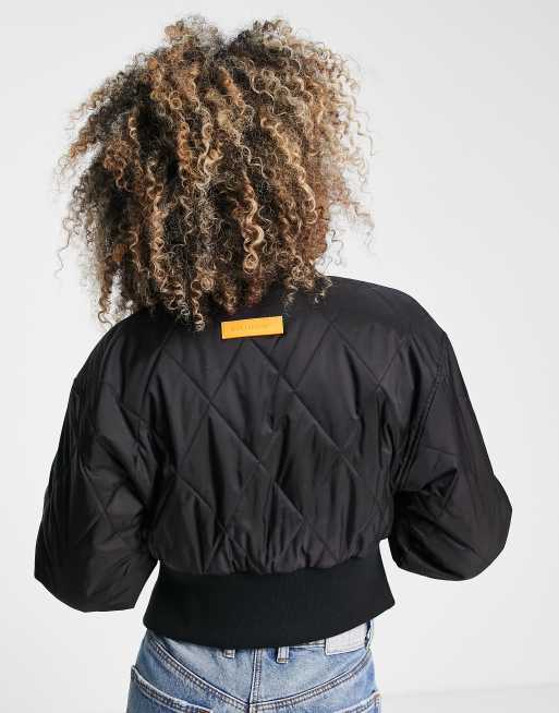 COLLUSION cropped padded bomber jacket in black