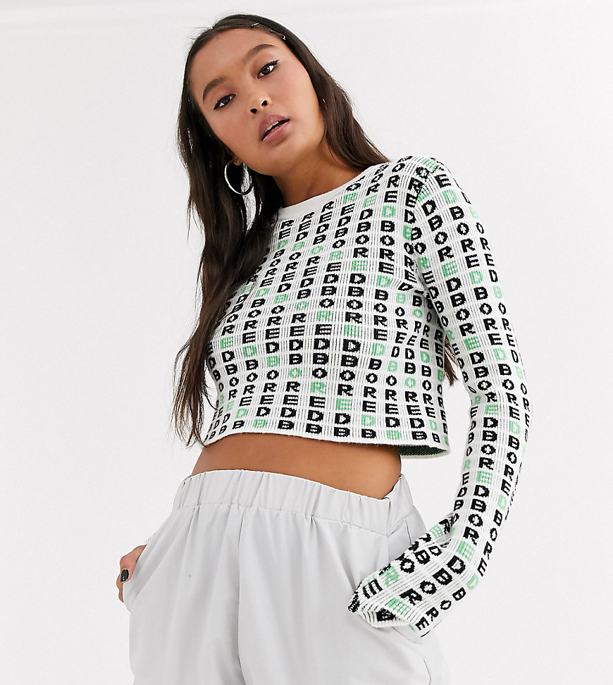COLLUSION cropped ribbed sweater with bored jacquard-Multi