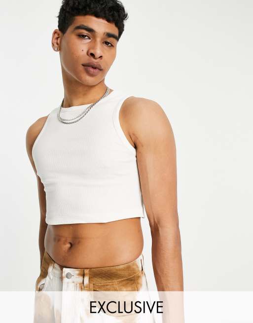 COLLUSION cropped ribbed tank top in ecru