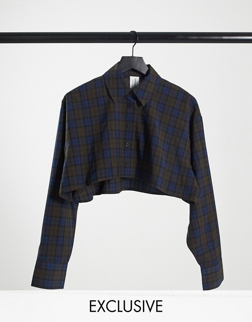 COLLUSION cropped shirt in check co-ord