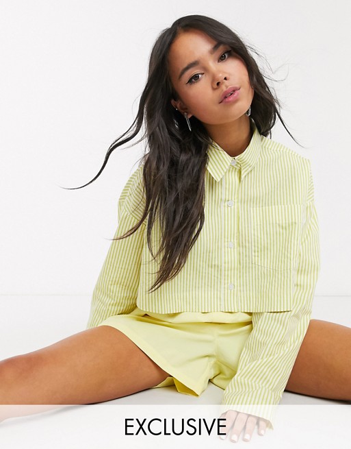COLLUSION cropped shirt in yellow stripe
