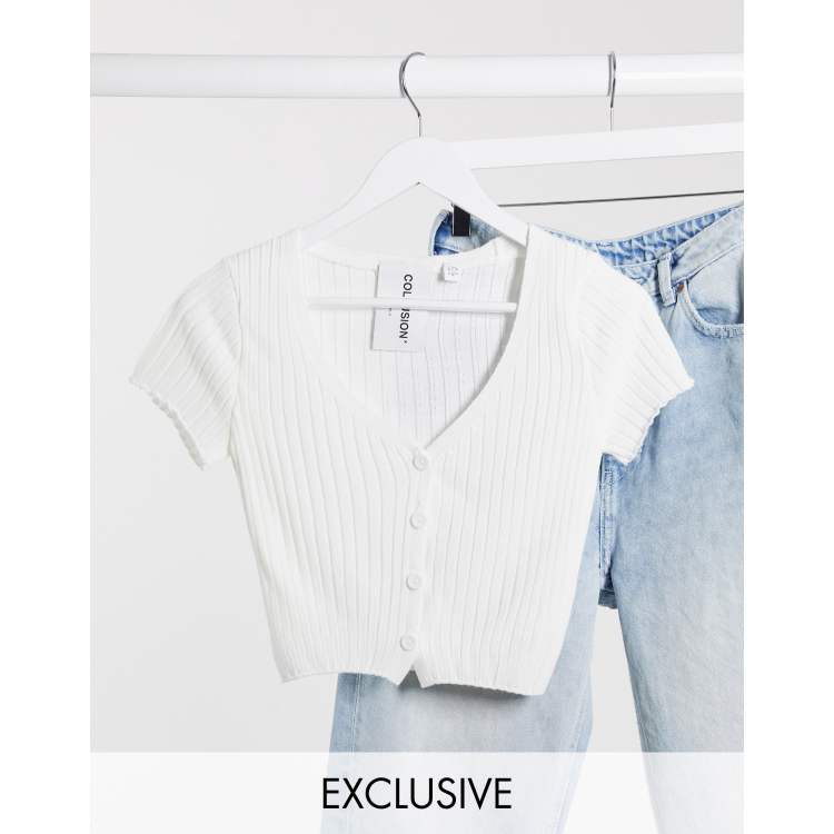 White cropped 2025 cardigan short sleeve