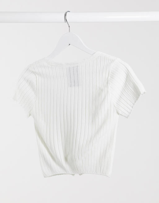 COLLUSION cropped short sleeve ribbed cardigan in white