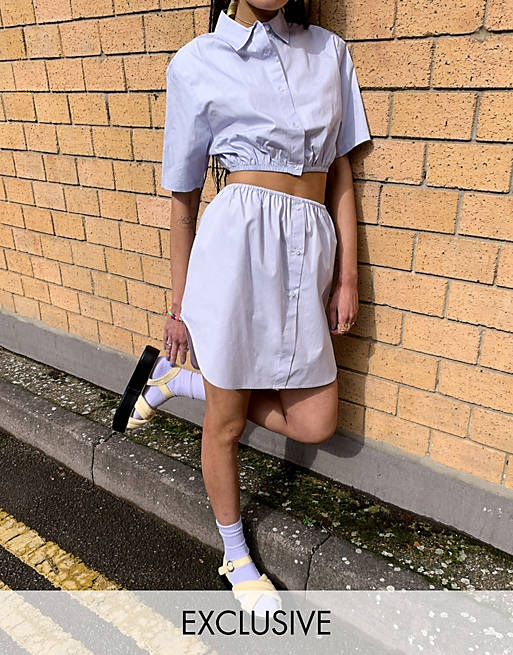 COLLUSION cropped short sleeved shirt co-ord in lilac