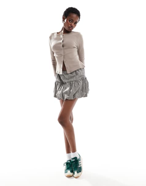 COLLUSION cropped sleeve pointelle cardigan in grey - view 1