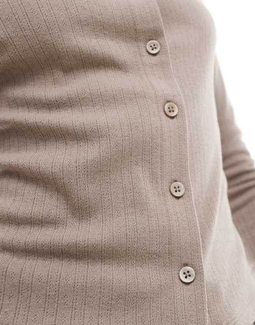 COLLUSION cropped sleeve pointelle cardigan in grey