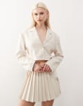 [Collusion] COLLUSION cropped tie back woven blazer in stone-Neutral 14 STONE