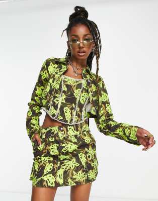 COLLUSION cropped twill jacket in floral camo co ord Multi