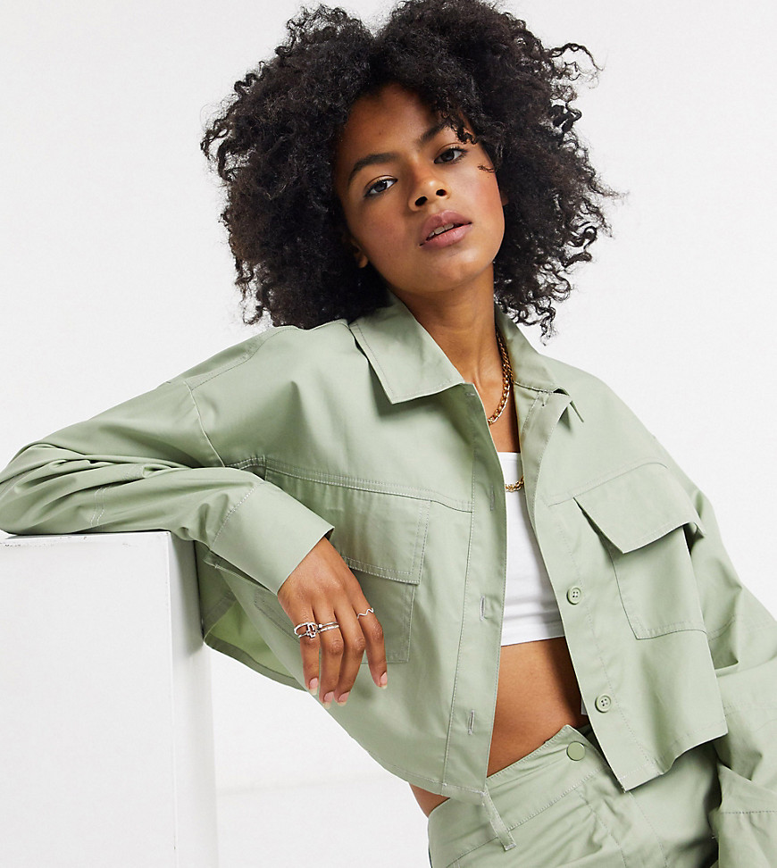 COLLUSION cropped utility shirt co-ord in khaki-Green