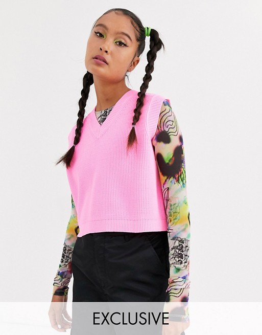 COLLUSION cropped vest in neon pink