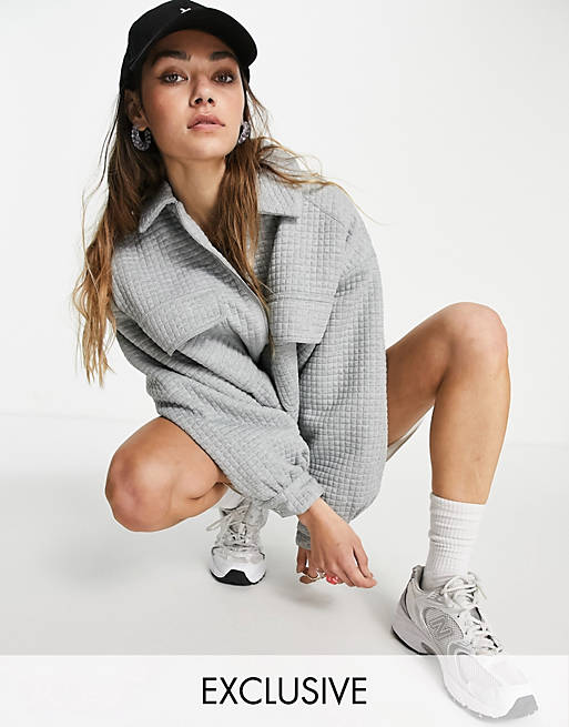 COLLUSION cropped waffle jacket in grey