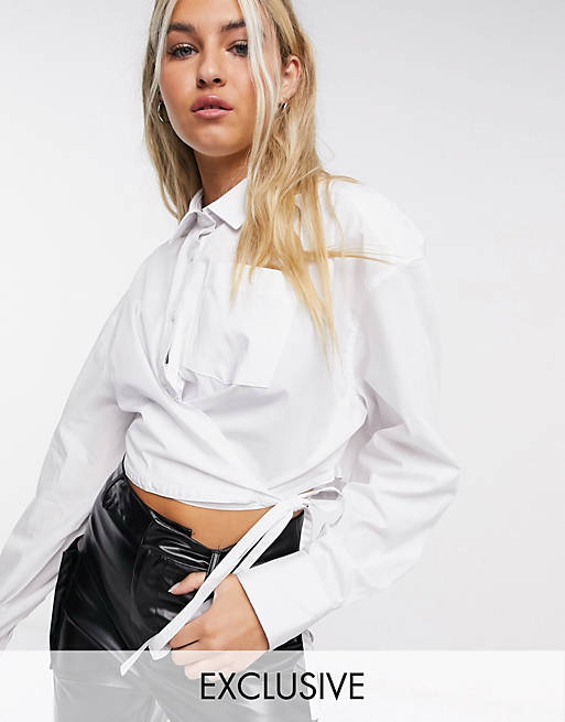 Exclusives COLLUSION cropped wrap shirt in white 