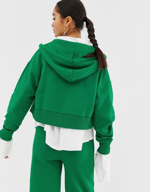 Cropped zip-through hoodie