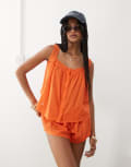 [Collusion] COLLUSION crotchet button up woven beach top in orange 16 Orange