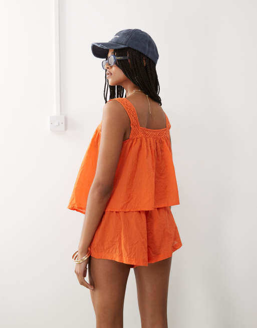COLLUSION crotchet woven beach shorts in orange