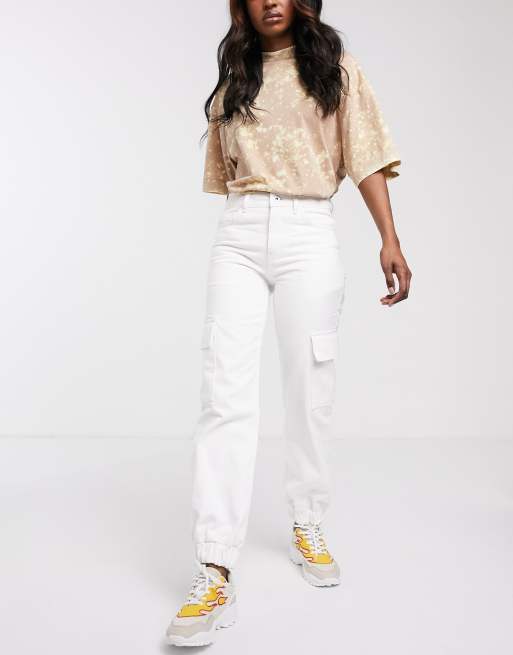 White cheap cuffed jeans