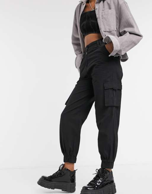 NA-KD ankle-tie cargo trousers in black