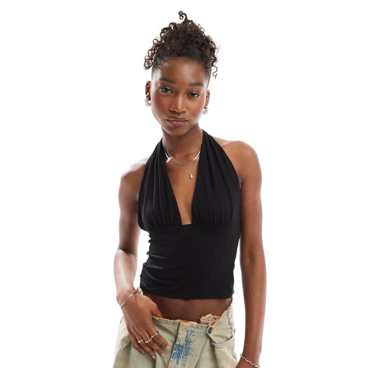 COLLUSION cupro longline slinky halter top black - BLACK | ASOS