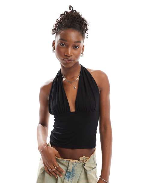 COLLUSION cupro longline slinky halter top black - view 1