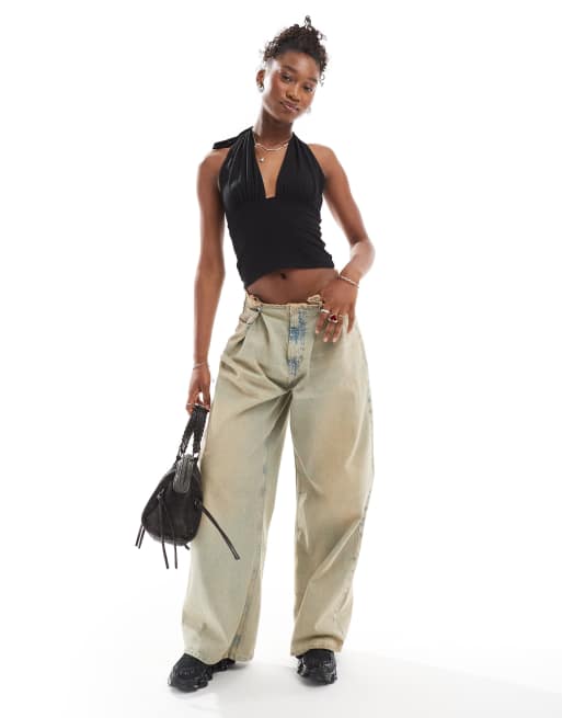 COLLUSION cupro longline slinky halter top in black