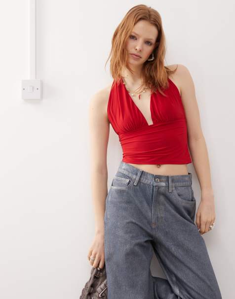 COLLUSION cupro longline slinky halter top red - view 1