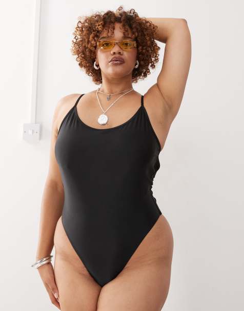 COLLUSION curve scoop back swimsuit in black