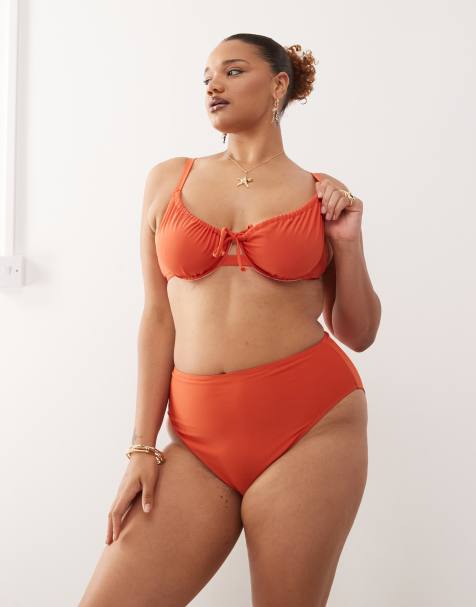 COLLUSION Curve – Mix and Match – Bikinihose in Orange mit hohem Bund - view 1