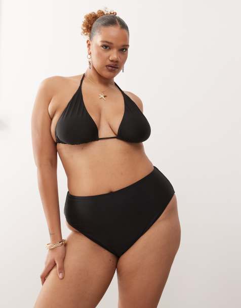 COLLUSION curve mix and match triangle bikini top and bottom in black - view 1
