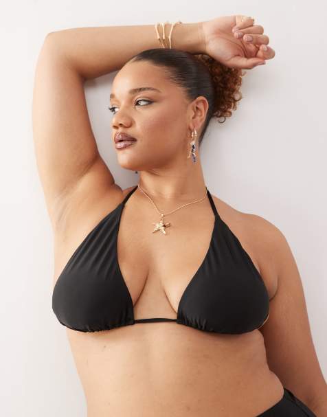 COLLUSION curve mix and match triangle bikini top in black