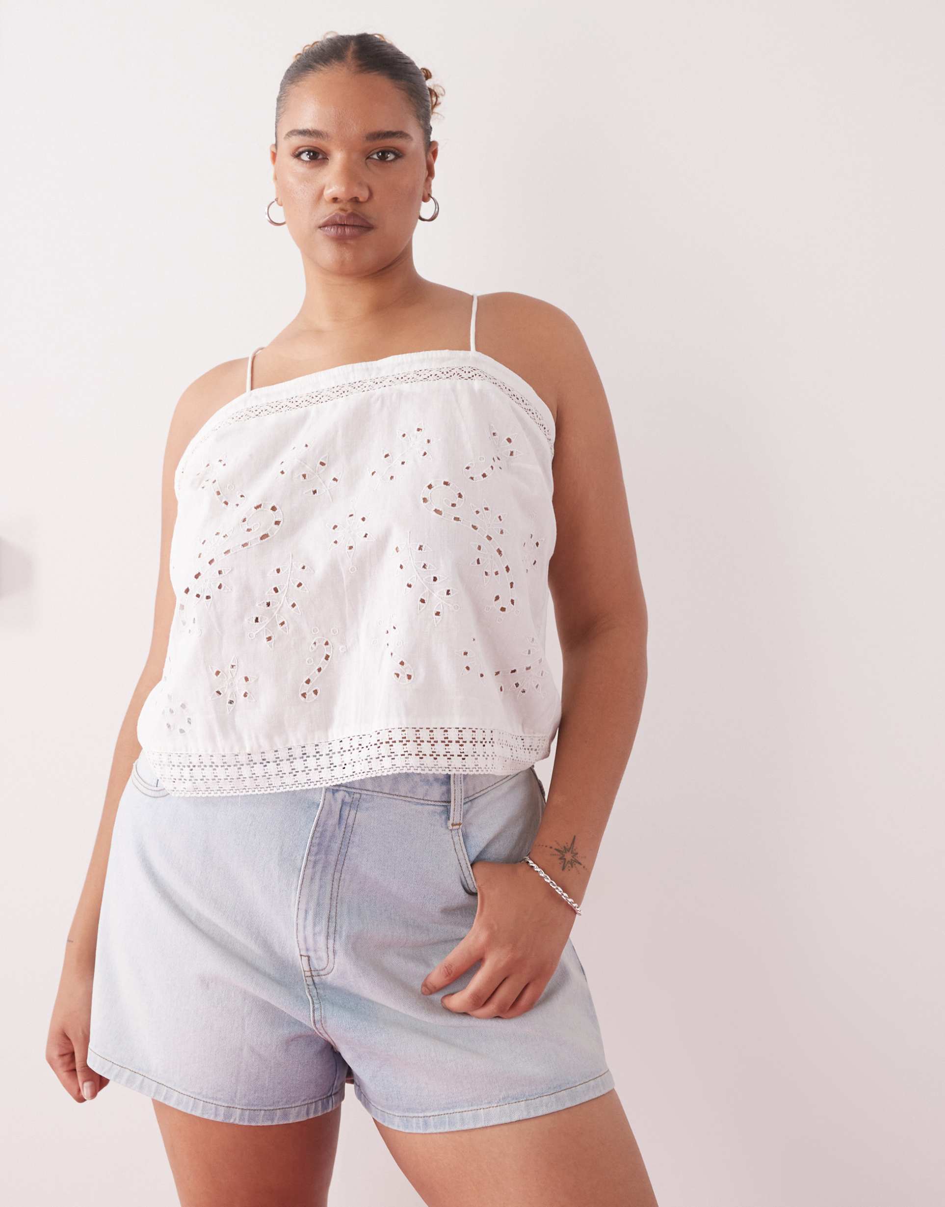 collusion curve open back crochet patch work beach cami top in white