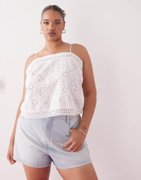 COLLUSION Curve open back crochet patchwork beach cami top in white - view 1