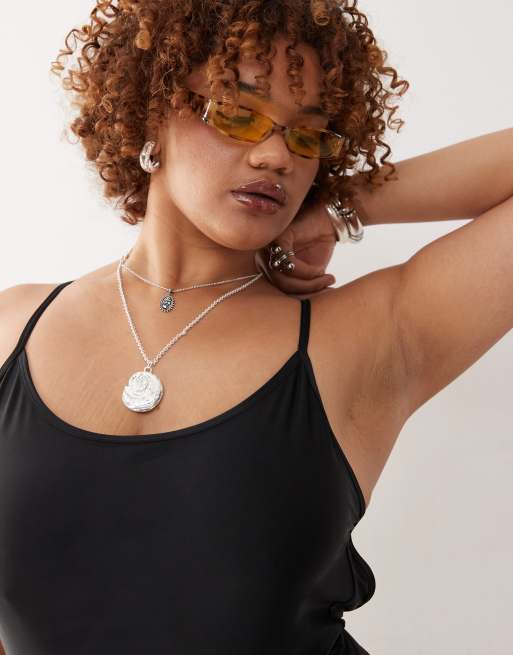 COLLUSION Curve scoop back swimsuit in black, 3 of 4