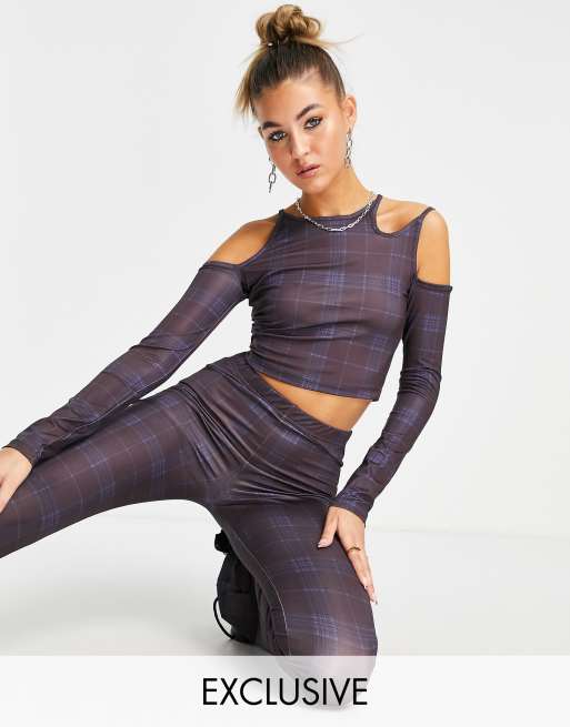 COLLUSION cut out check crop top in multi (part of a set)